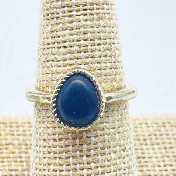 Gold Tone Ring with Black Teardrop Bead Boho Fashion Jewelry - Picture 1 of 7
